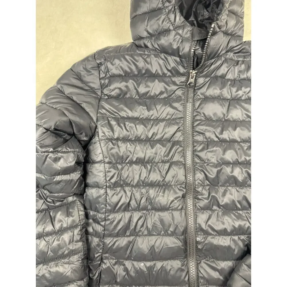 Lands End Girls L 10-12 Black Hooded Lightweight Puffer Jacket Full Zip